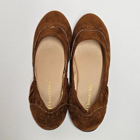 Brown Faux Suede Wingtip Design Chase & Chloe Anny Slip On Ballet Flats Size 7‎ - Picture 7 of 10